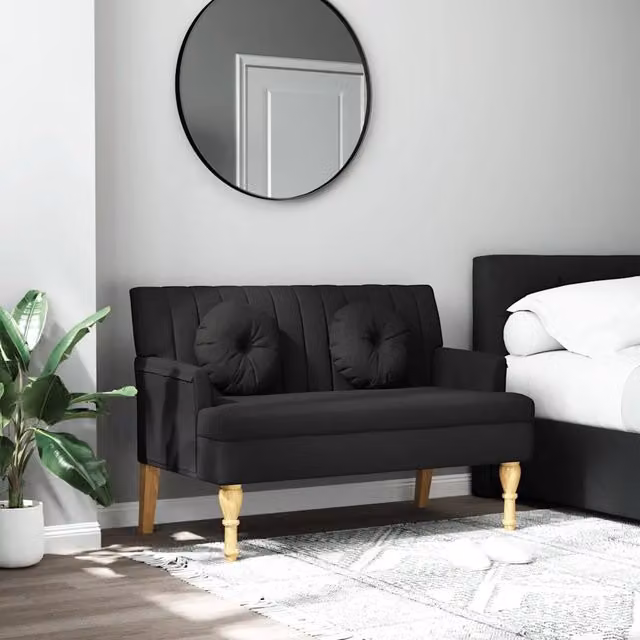 Panca con cuscini nera vidaXL in tessuto e legno con finitura antica L: 113 cm, P: 64,5 cm, H: 75,5 cm