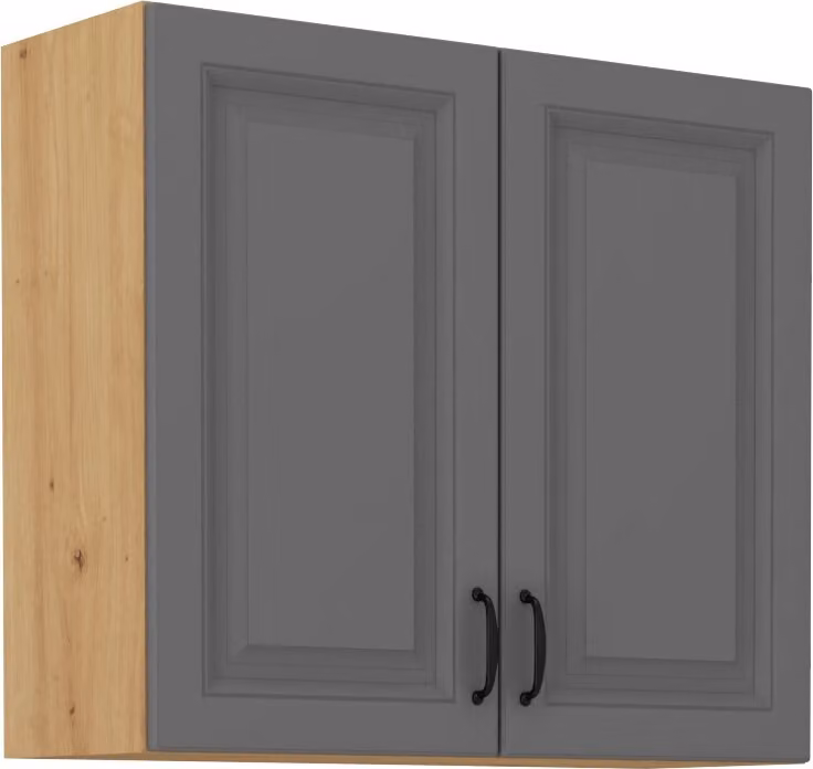 Armadietto superiore da cucina SOPHIA - larghezza 80 cm, grigio / rovere artisan
