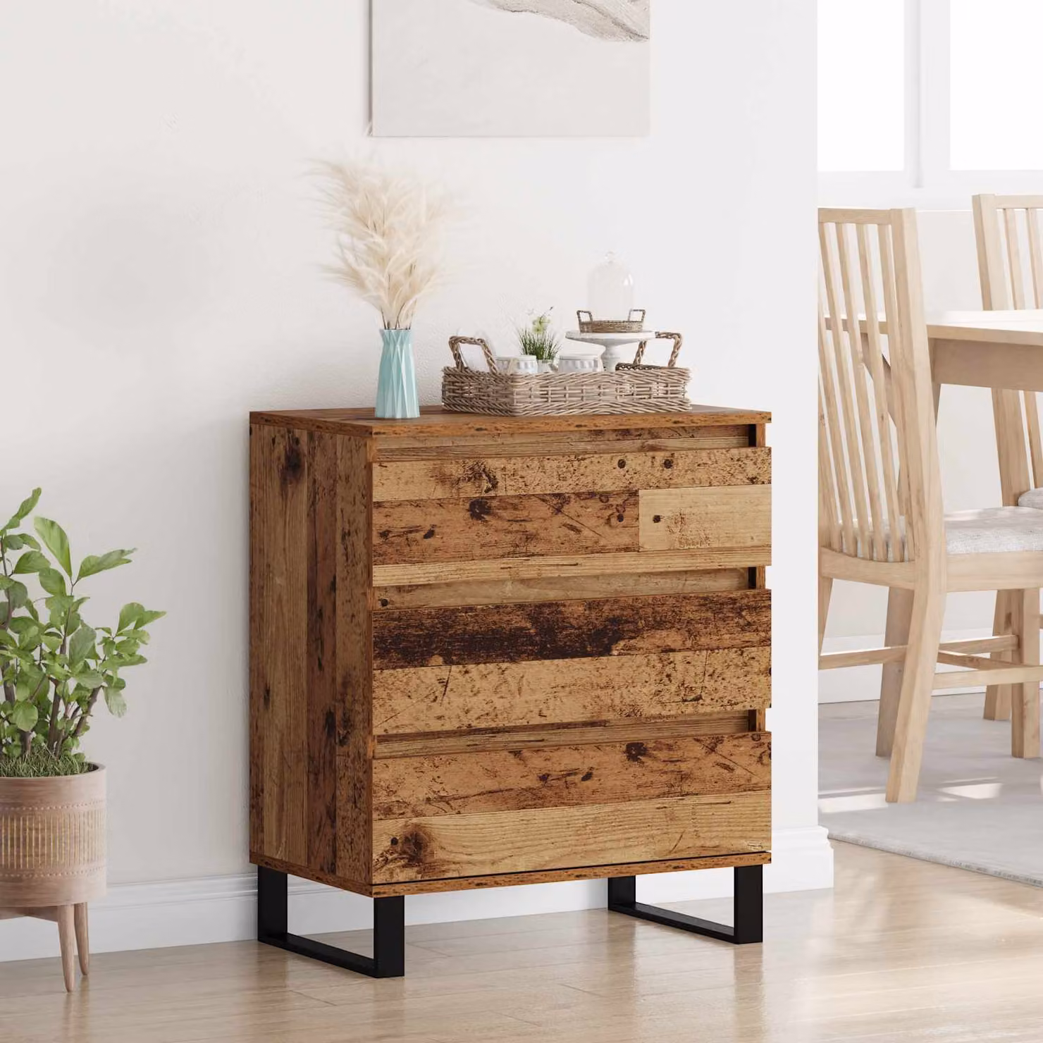 Credenza moderna vidaXL in legno e metallo color marrone L: 60 cm, P: 35 cm, H: 70 cm