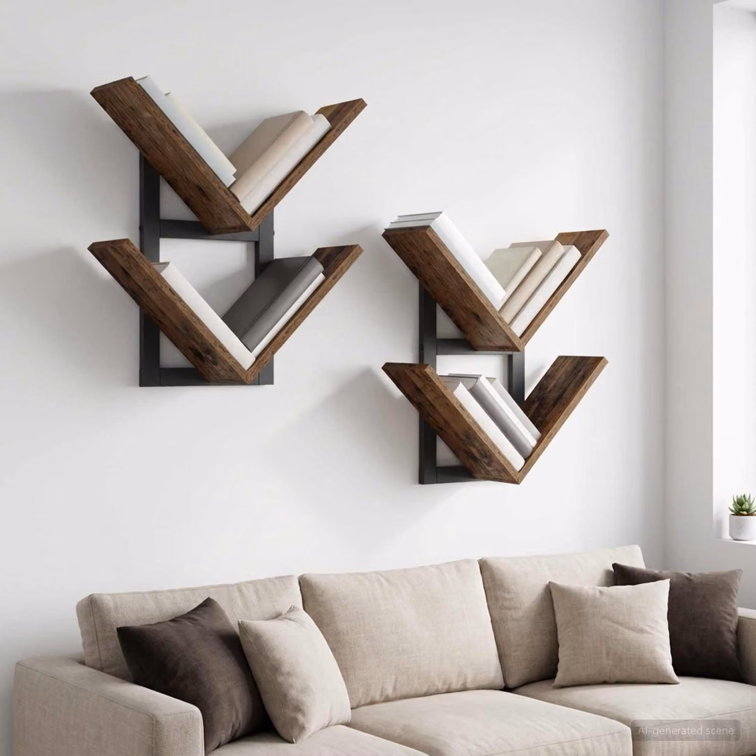 Set di 2 mensole a muro flottanti vidaXL in legno color marrone, stile moderno, L 43 cm x P 15 cm x H 47 cm