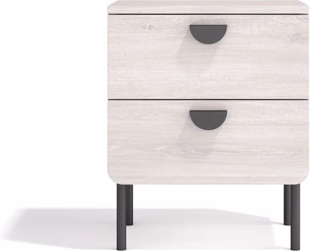 Comodino Herdasa con 2 cassetti in stile industrial, bianco e nero, L 55 cm x P 40 cm x H 34 cm