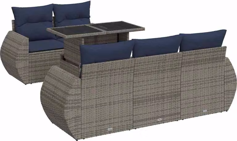 Set Divano da Giardino 6pz con Cuscini Grigio Polyrattan Acacia