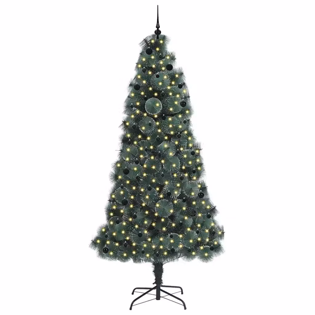 Albero di Natale artificiale moderno vidaXL verde con luci LED bianco caldo e set di palline – 2