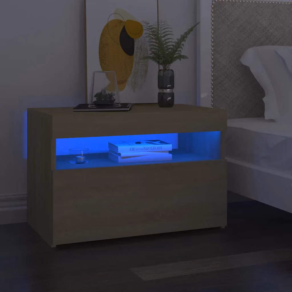 Comodino moderno vidaXL con luci LED in legno multistrato color marrone L: 60 cm, P: 35 cm, H: 40 cm