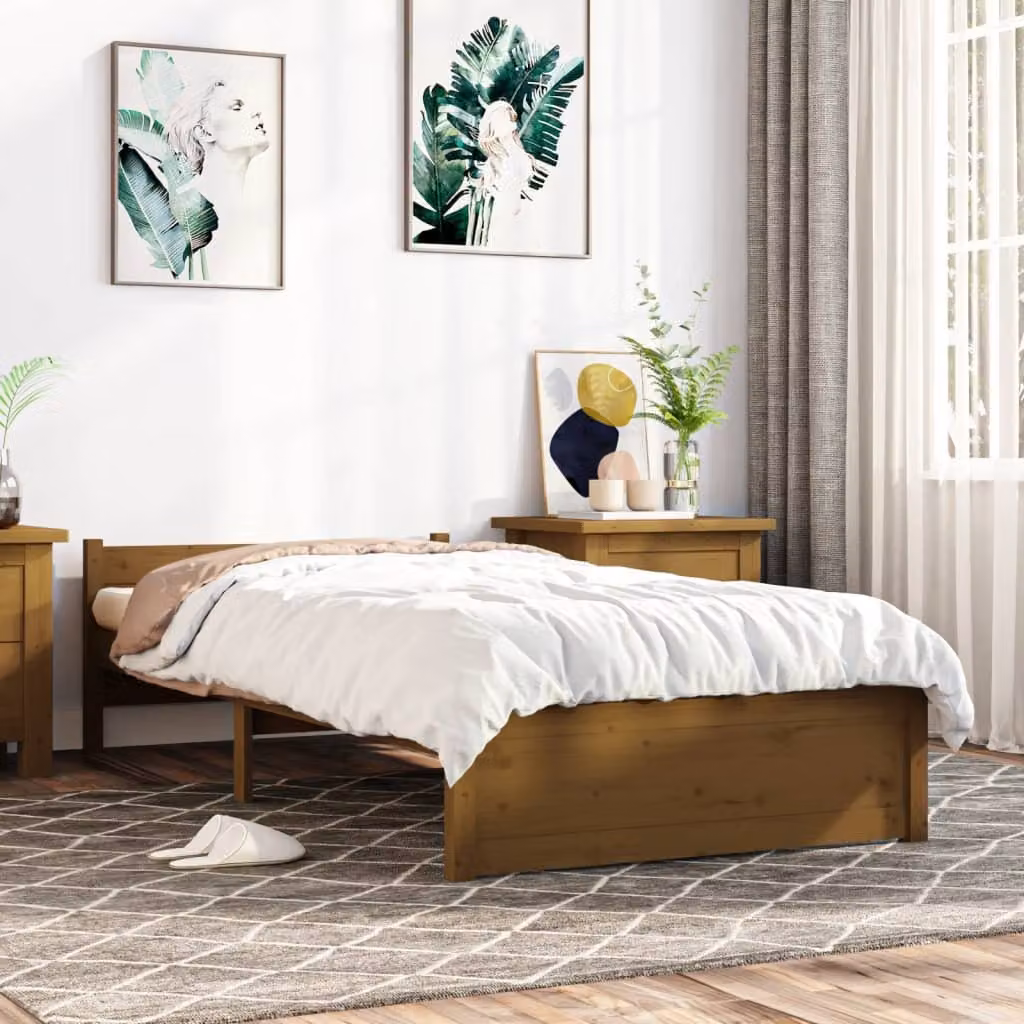 The Living Store Letto in legno massiccio marrone miele 75x190 cm