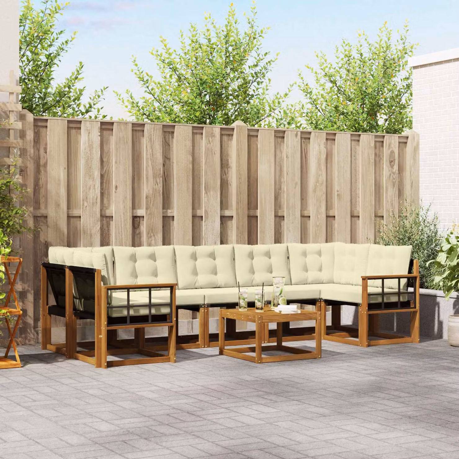 Set di divani da esterno vidaXL 8 pezzi in legno di acacia con cuscini beige e marrone