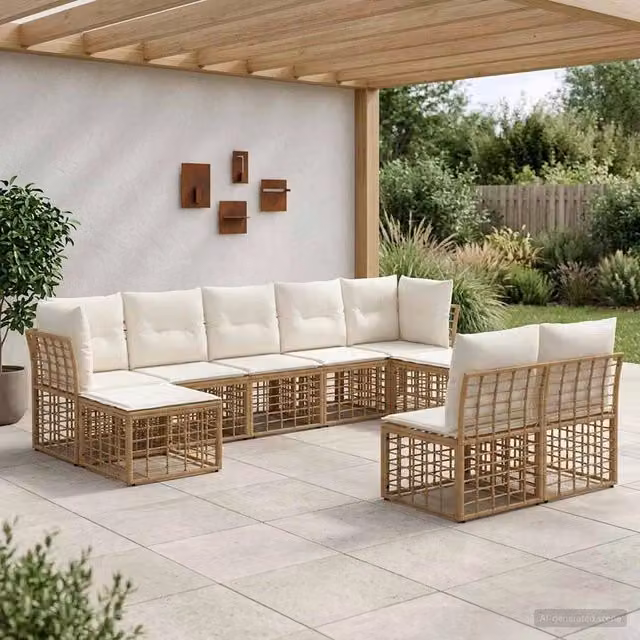 Set di divani da esterno 9-Posti Naturale e Bianco Crema 3437558