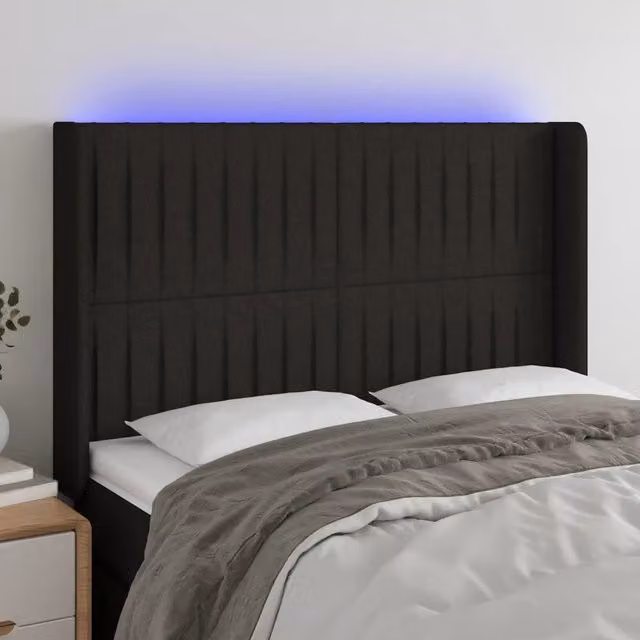 Testiera con LED e porta USB vidaXL in tessuto nero, L: 147 cm, P: 16 cm, H: 118-128 cm – 1