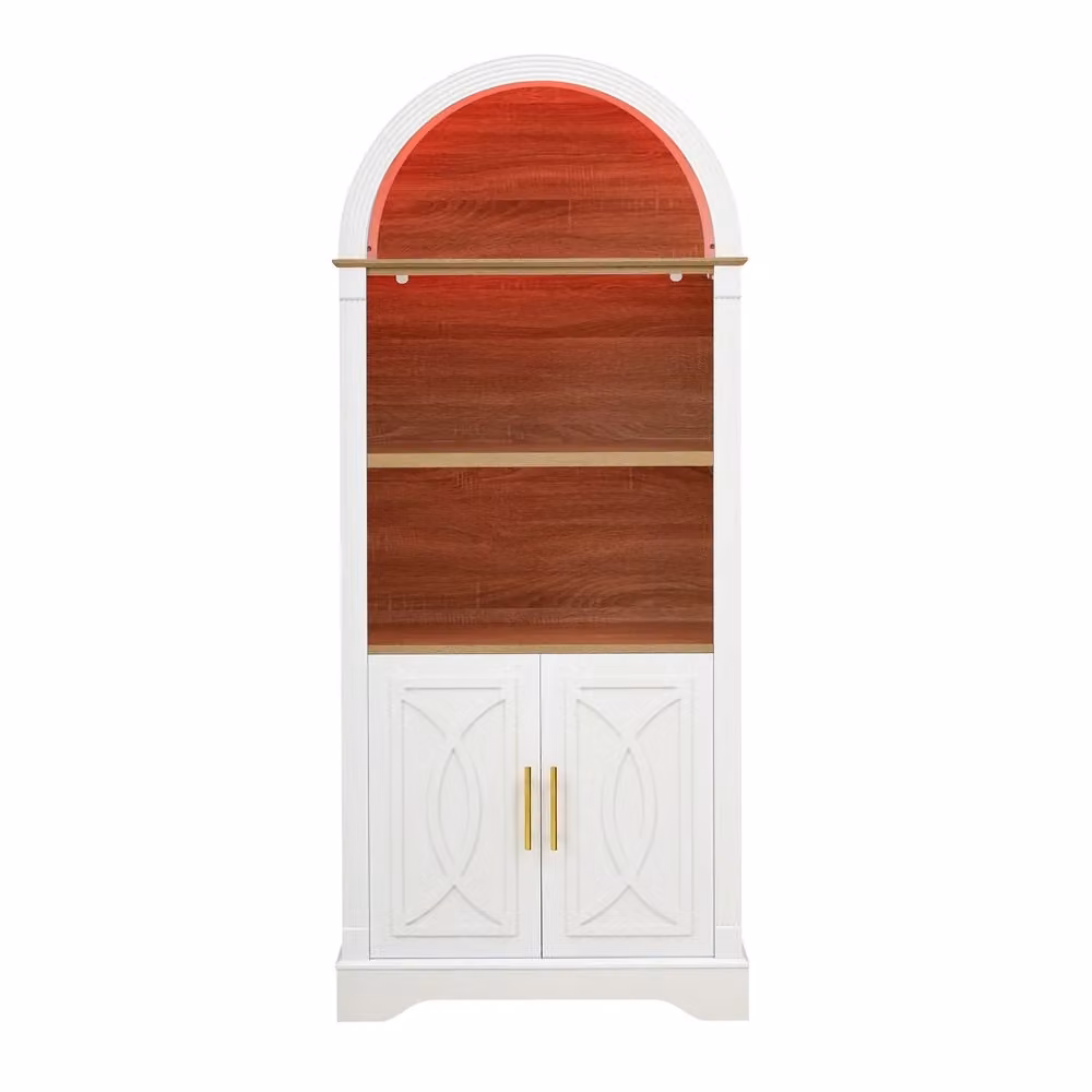 Libreria Minimal con Ripiani Regolabili e Illuminazione Integrata, Bianca, per Soggiorno, L/P/H: 60 x 30 x 180 cm – 2