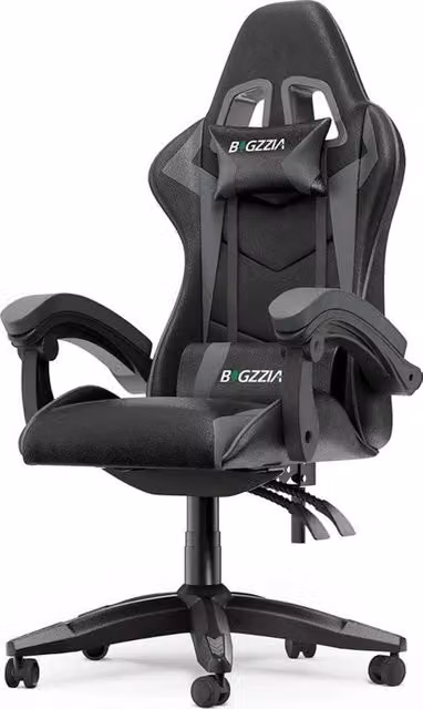 Sedia da Gioco - Design Ergonomico - Cuscino in Pelle - Incluso Supporto Cervicale & Lombaro - Regolabile Altezza - Nero Grigio