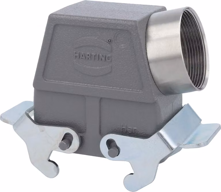 HARTING Han 10B Custodia tubolare alta, 1xM40 uscita cavo laterale, con 2 staffe trasversali Vite M40 Area di serraggio