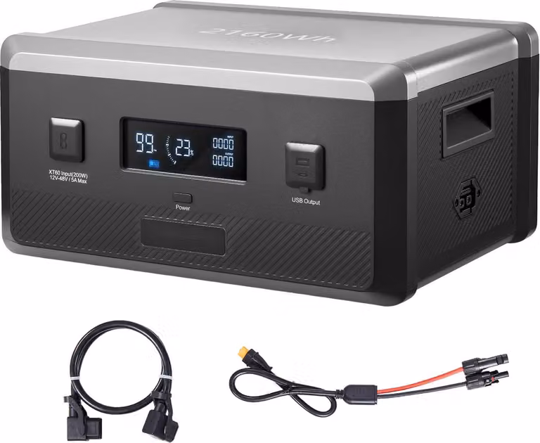 Batteria aggiuntiva per stazione di ricarica portatile - Batteria di espansione LiFePO4 2160 Wh - Tre connessioni - Portatile - Per campeggio e camper - Alimentazione di emergenza - Senza stazione di ricarica e pannello solare