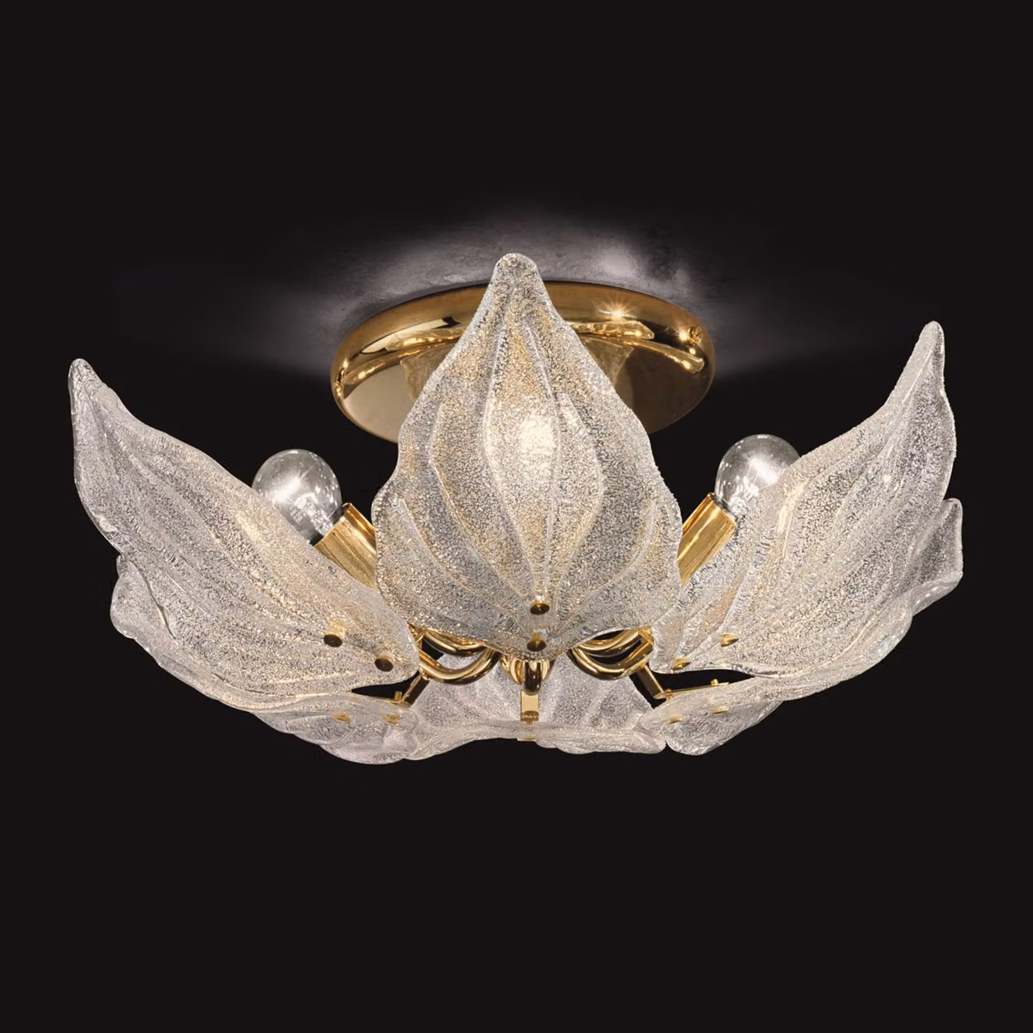 Novaresi Plafoniera soffitto FOGLIE, dimmerabile, Ottone / Oro, Soggiorno / Sala da pranzo, Vetro, Plafoniera