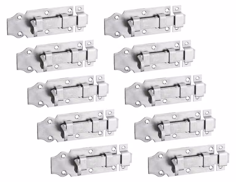 Alberts 842864 Catenaccio per porta, diritto, con maniglia piatta e occhiello fisso, zincato, passivato a film spesso, piastra 100 x 44 mm, set da 10