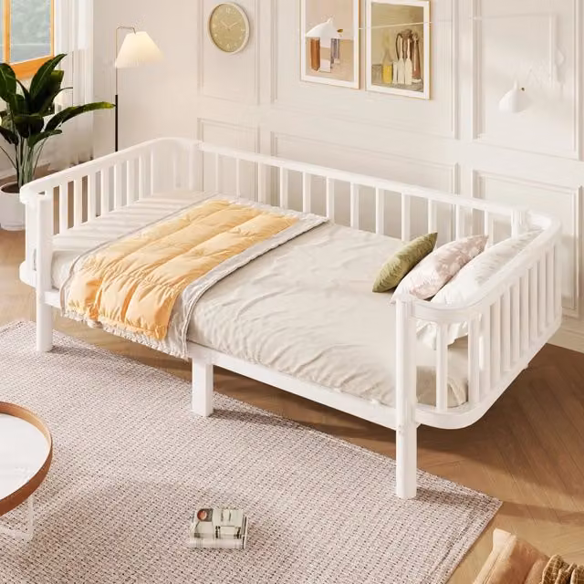 Letto singolo 90×200 cm in metallo con rete a doghe, senza materasso, bianco, per camera e soggiorno