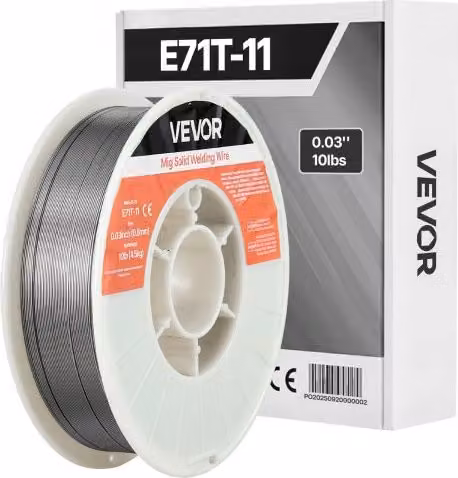 Filo Solido per Saldatrice MIG VEVOR E71T-11 in Acciaio Dolce, Diametro: 0,8 mm, Peso: 4,5 kg, Colore Argento, per Saldatura ad Arco Senza Gas in Tutte le Posizioni