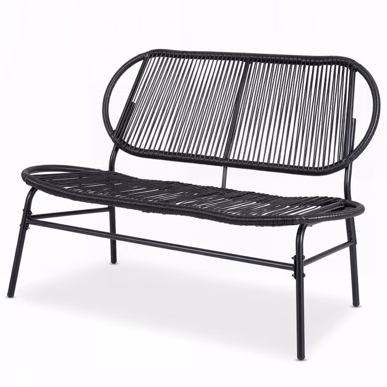COSTWAY - Panchina da giardino in rattan sintetico, panca da esterno resistente alle intemperie, divanetto da balcone per 2 persone, con capacità di carico fino a 300 kg, ideale per giardino, balcone e terrazza, dimensioni 118x68x79 cm