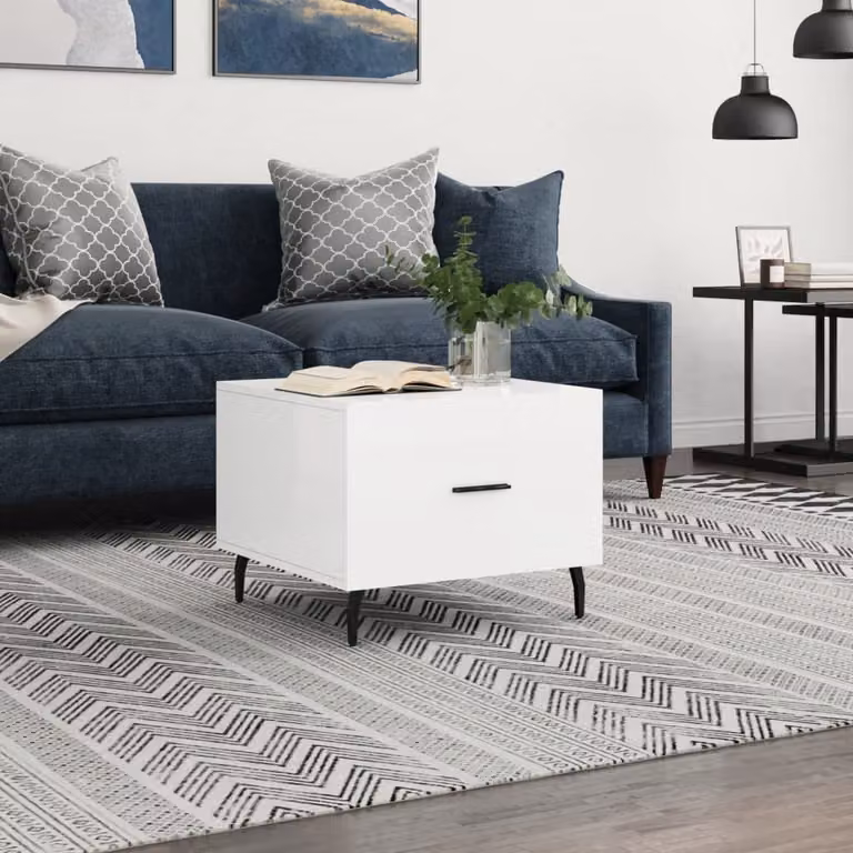 vidaXL Tavolino da Salotto Moderno Bianco Lucido in Legno Multistrato L/P/H: 50 x 50 x 40 cm