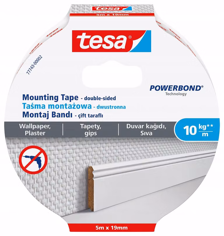 TESA POWERBOND Nastro 5m x 19mm per carta da parati e intonaco