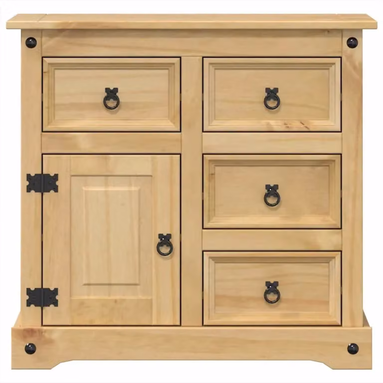 Cassettiera Corona in legno massello di pino marrone e beige, mobile contenitore organizer per cucina, soggiorno o ingresso, L 87 cm x P 40 cm x H 76 cm