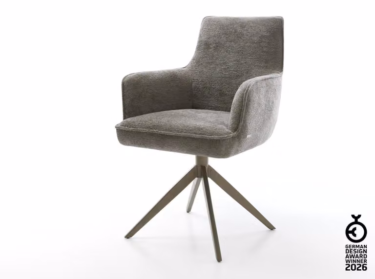 DELIFE sedia girevole Heira-Flex con braccioli Bouclé Soft mud telaio trasversale finitura effetto largo titanio funzione dondolo girevole a 360° nucleo a molle insacchettate