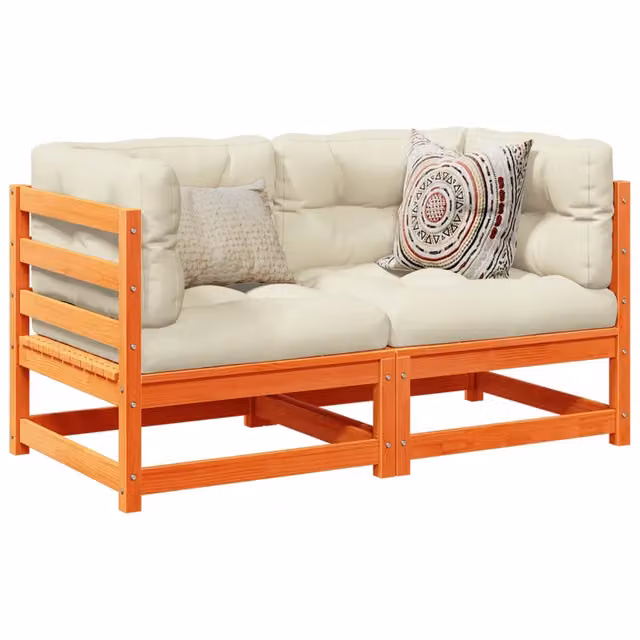 Set di Divani da Giardino a L vidaXL in Legno di Pino Trattato Marrone con Cuscini Beige