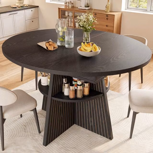 Tavolo da pranzo estensibile 110-150x110x76 cm con ripiano aperto; MDF e metallo; nero