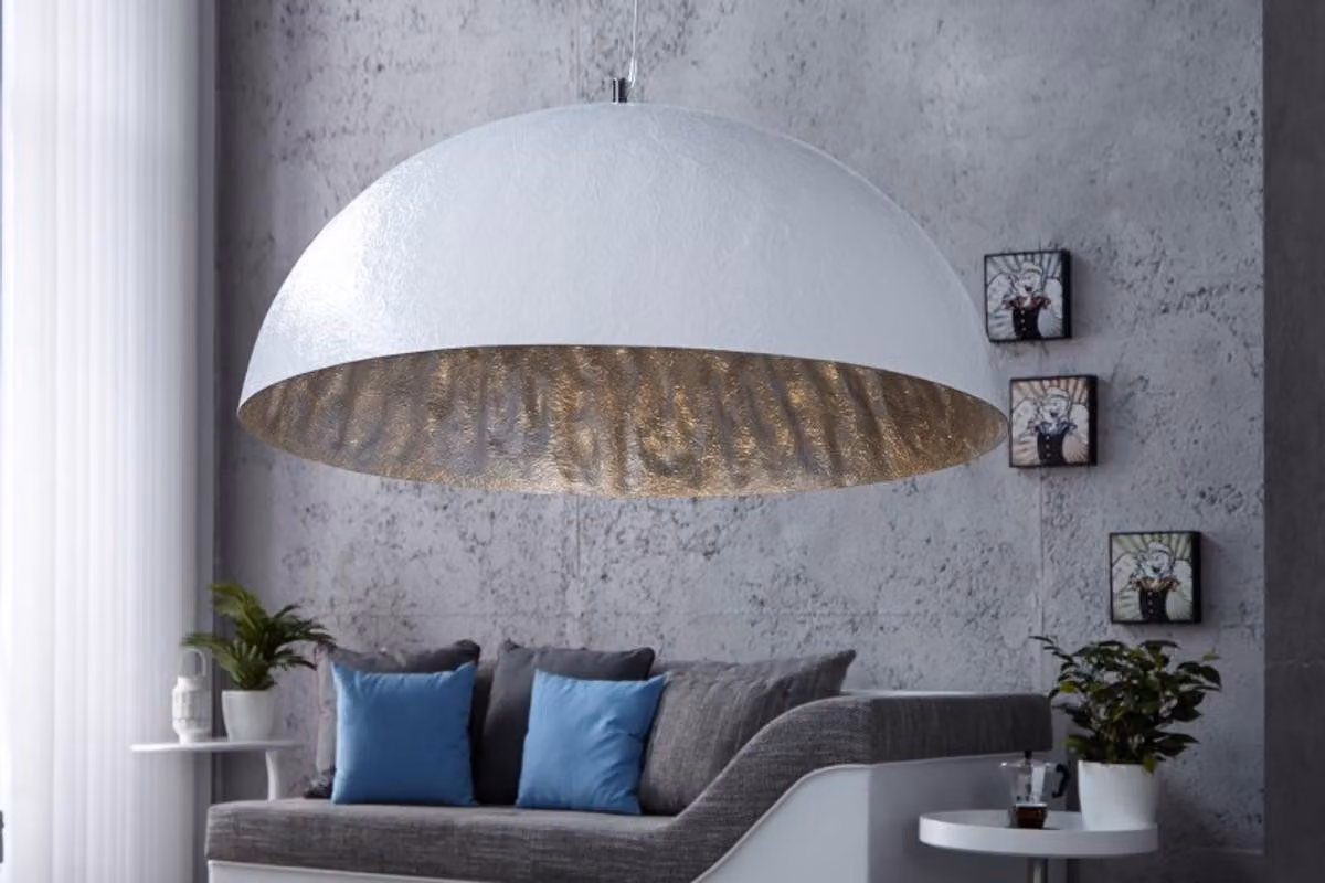 Lampada a sospensione moderna "Casa Padrino", design elegante, realizzata in acciaio inossidabile e alluminio, colore bianco/argento, diametro 70 cm