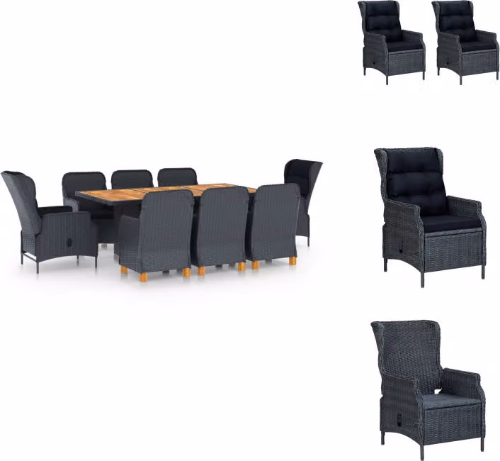 vidaXL set da pranzo da giardino 9 pezzi con cuscini in poly rattan grigio scuro - Set di mobili da giardino