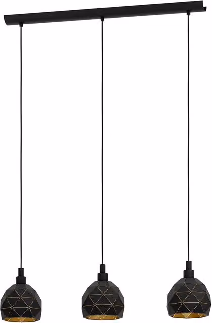Lampadario A Sospensione Contemporaneo Roccaforte Acciaio Nero Oro 3 Luci E14