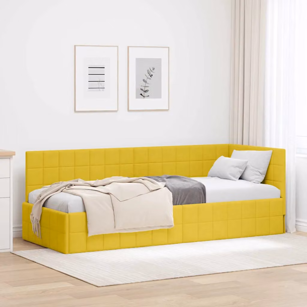 vidaXL Cornice del letto ad angolo in velluto giallo L 200 cm x P 80 cm x H 72 cm
