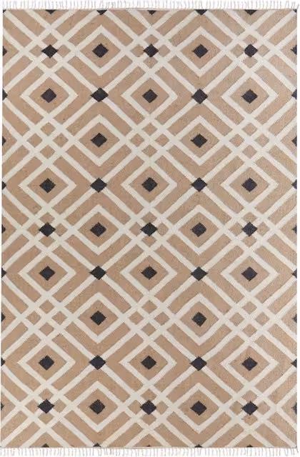 Tappeto Beliani in iuta e cotone intrecciati con motivo geometrico beige e nero in stile boho moderno L: 300 cm, P: 200 cm