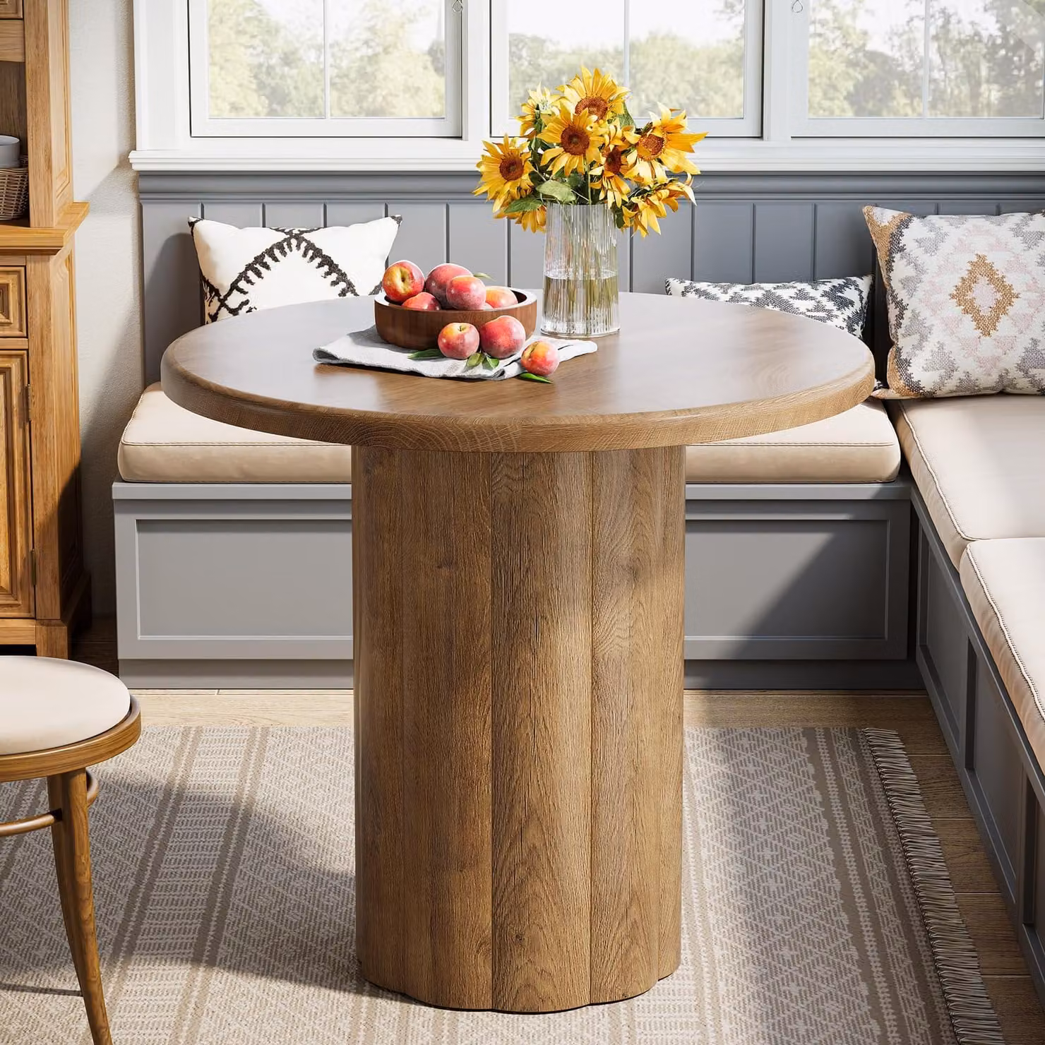 Tavolo da pranzo rotondo Tribesigns, tavolo da pranzo con base in legno, per 2-4 persone, 80 cm piccolo tavolo da cucina con base robusta per sala da pranzo, soggiorno, marrone