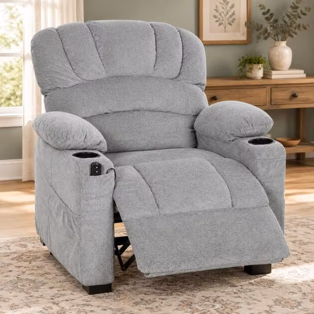 Poltrona relax elettrica reclinabile con 2 posizioni memory e USB in poliestere grigio