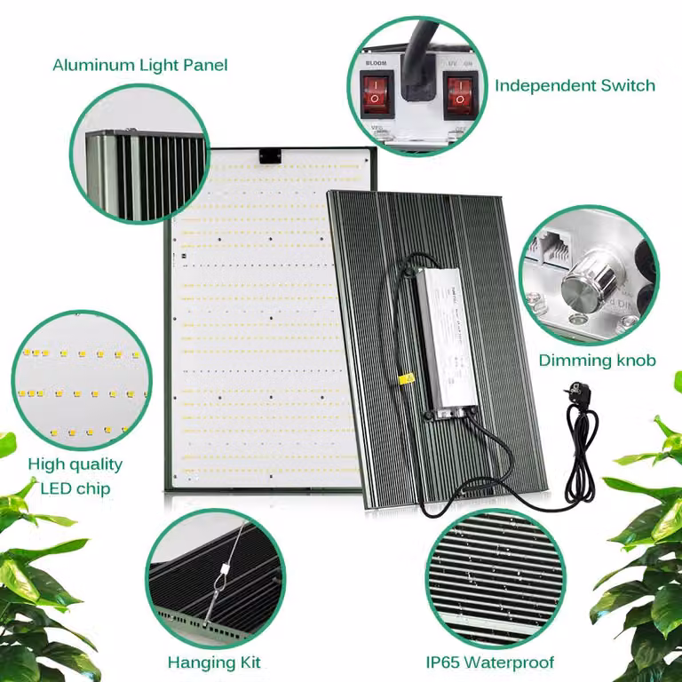 Lampada di coltivazione a LED da 300W, spettro completo, dimmerabile - Corpo in alluminio - Grado di protezione IP65, resistente all'acqua