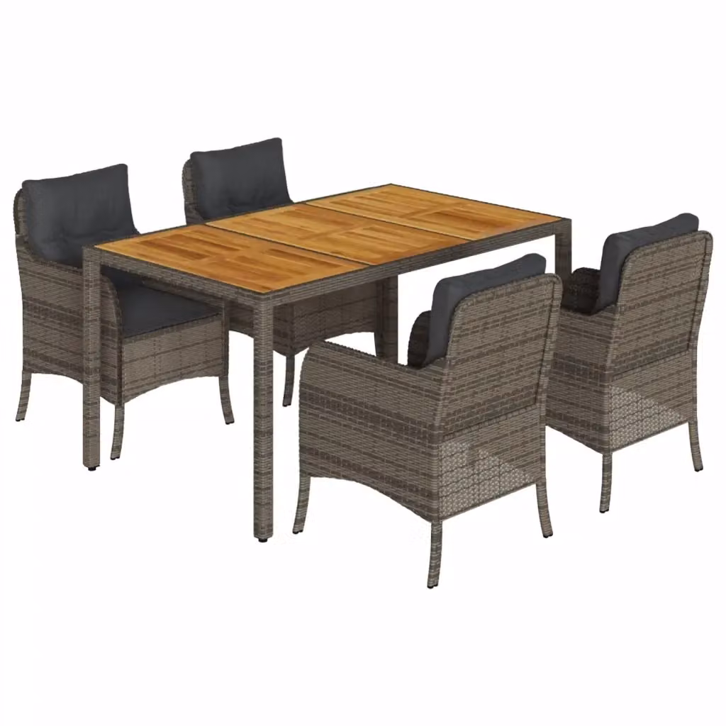 Set da pranzo da giardino vidaXL in legno di acacia e polyrattan grigio con 5 pezzi – 2