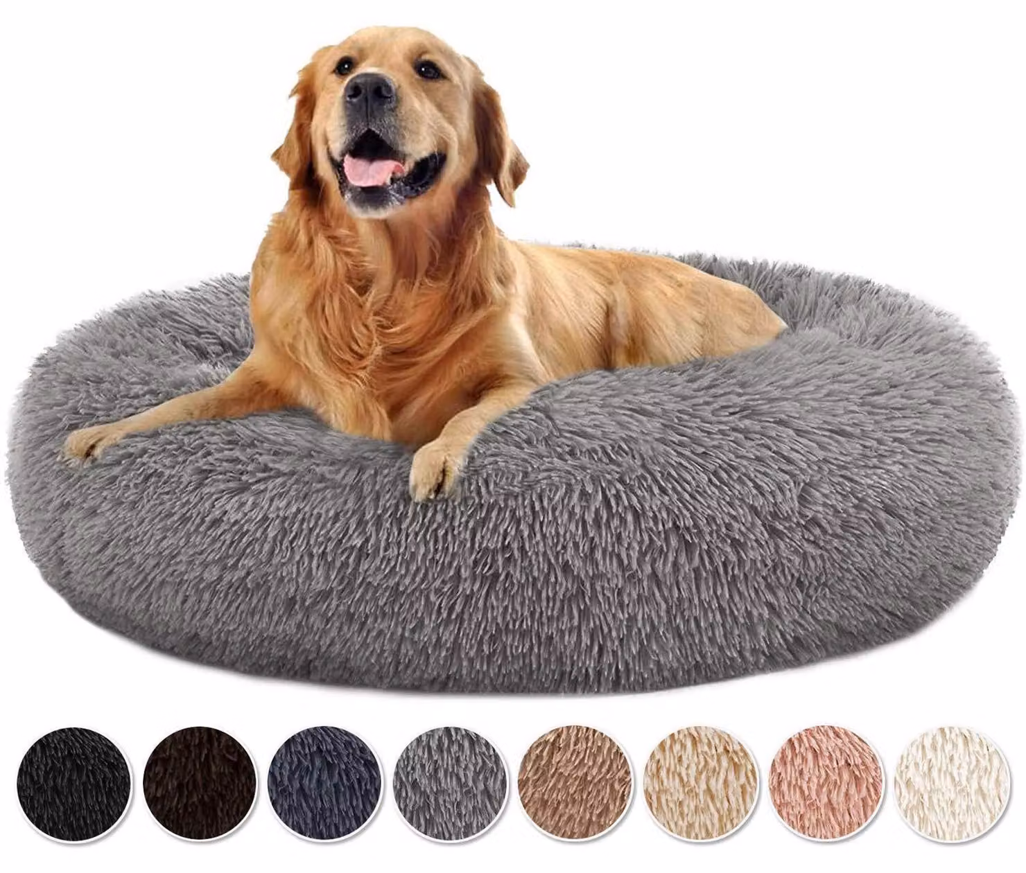 Cuccia per cani a forma di ciambella, imbottita, lavabile, grigia, 60x60x20 cm