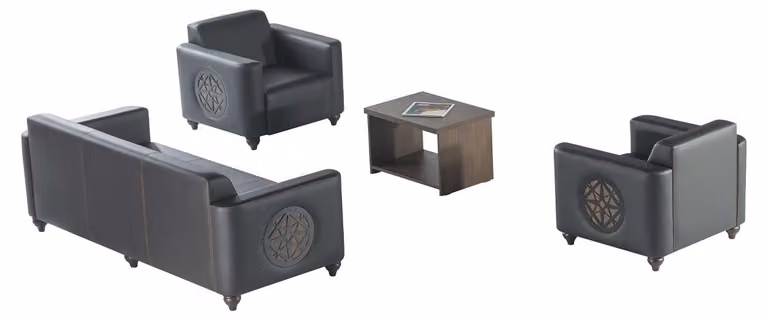 Arbeitszimmer-Set 4tlg Schwarz 3-Sitzer 2x Sessel Braun Couchtisch Modern