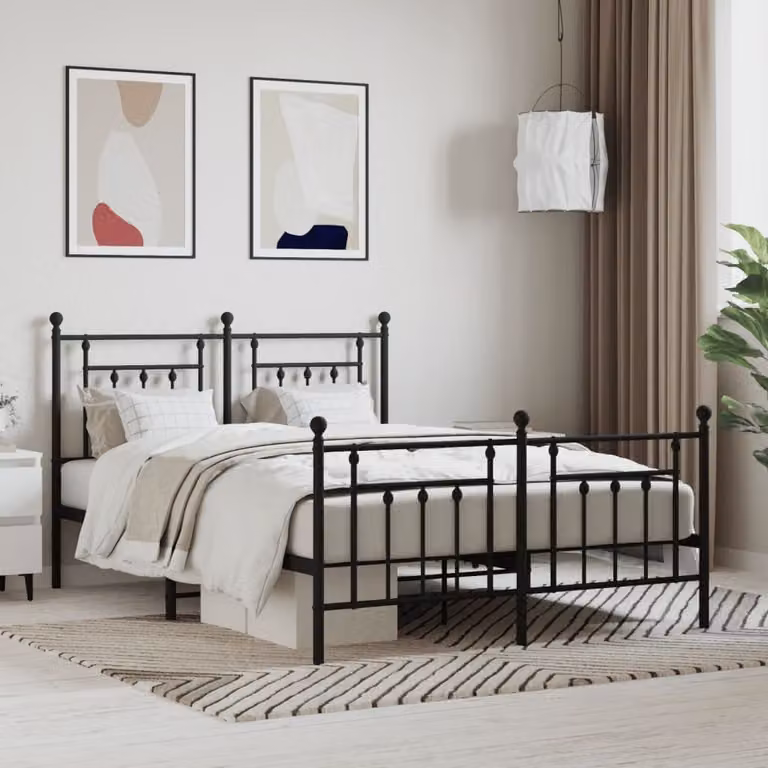 The Living Store Struttura letto con testiera e pediera in metallo nero 150x200 cm