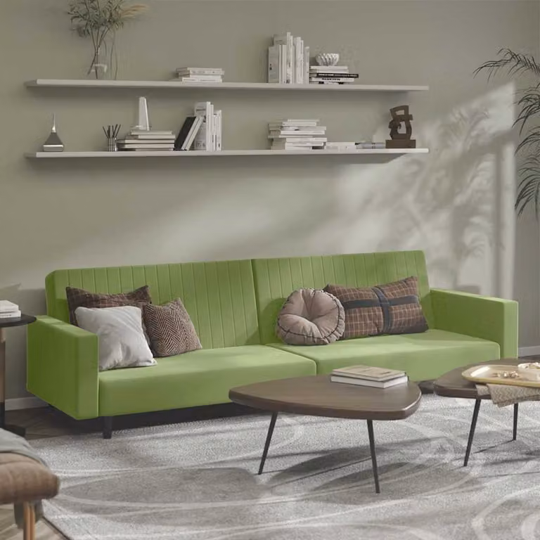 Divano Letto Click-Clack a 2 Posti vidaXL in Velluto Verde con Struttura in Legno Solido e Poggiatesta Regolabile