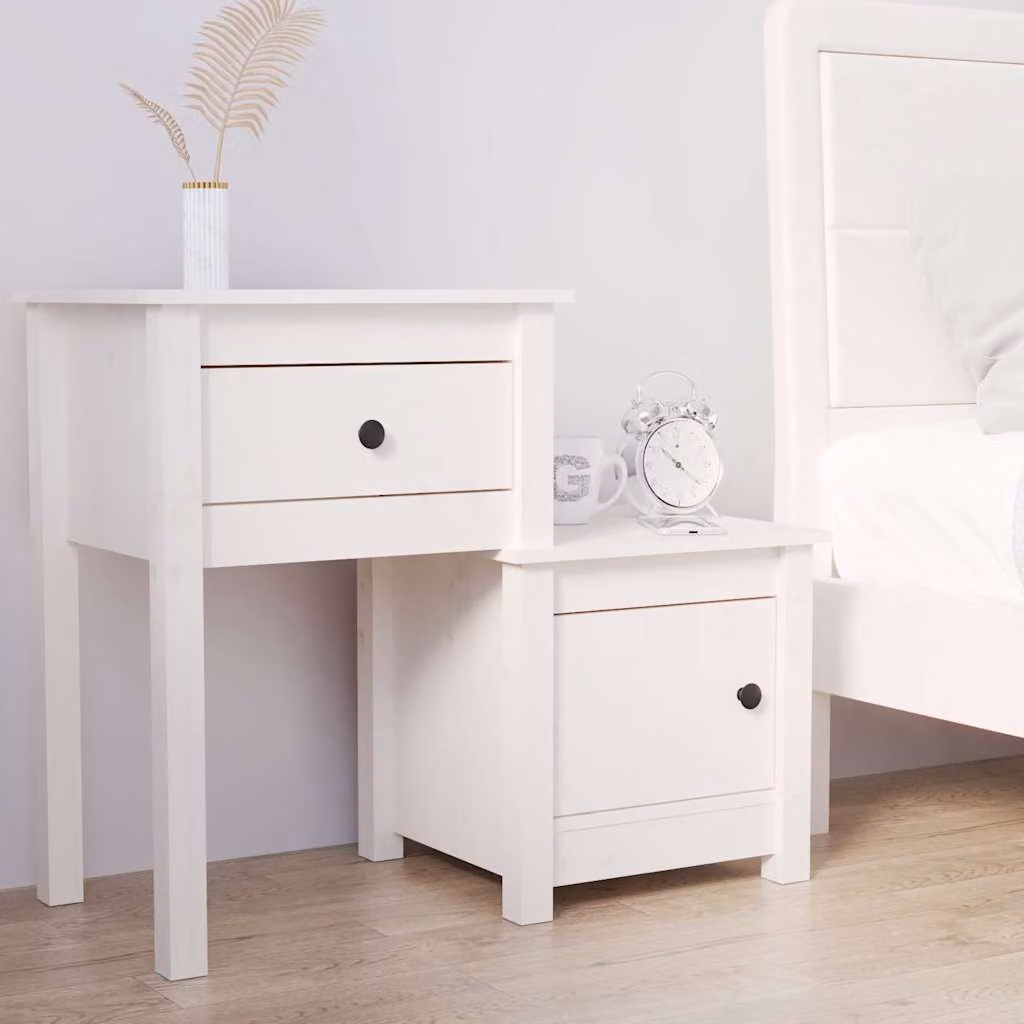 Comodino vidaXL Bianco in Legno Massello di Pino L: 79,5 cm, P: 38 cm, H: 65,5 cm