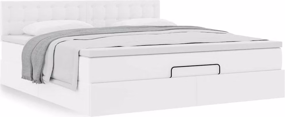 Struttura Letto Pouf con Materasso Bianco 160x200 cm Pelle finta