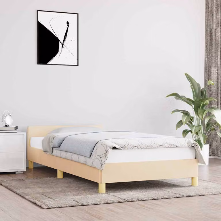 vidaXL Giroletto con Testiera Imbottito in Tessuto Beige L/P/H: 90 x 190 cm