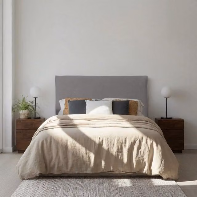 Testiera imbottita Banak per letto da 135 cm, design moderno in tessuto grigio personalizzabile – 1