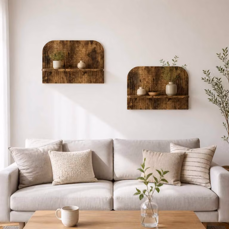 Set di 2 scaffali da parete vidaXL in legno color rovere fumo, L 60 cm x P 13,5 cm x H 37,5 cm