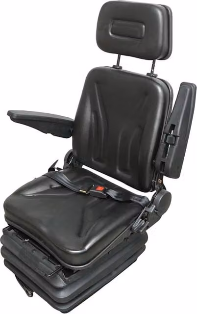 Sedile universale regolabile per peso 50-130 kg, con braccioli e schienale ribaltabile 50-90° per trattore, macchine agricole, industriali e carrelli elevatori.