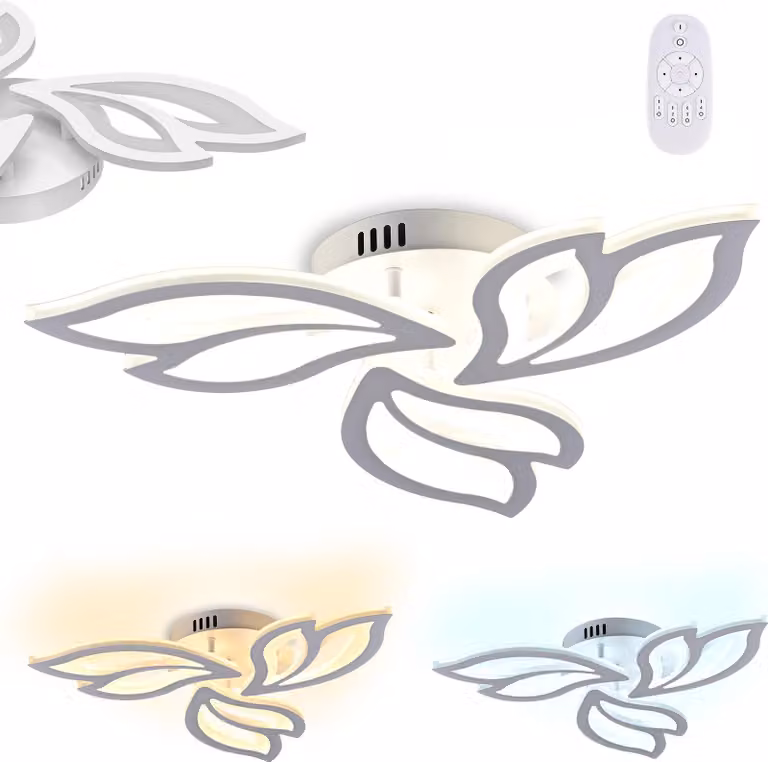 Lampada da soffitto a LED VA-Cerulean, 60W, dimmerabile, con telecomando, forma a fiore, 3 petali