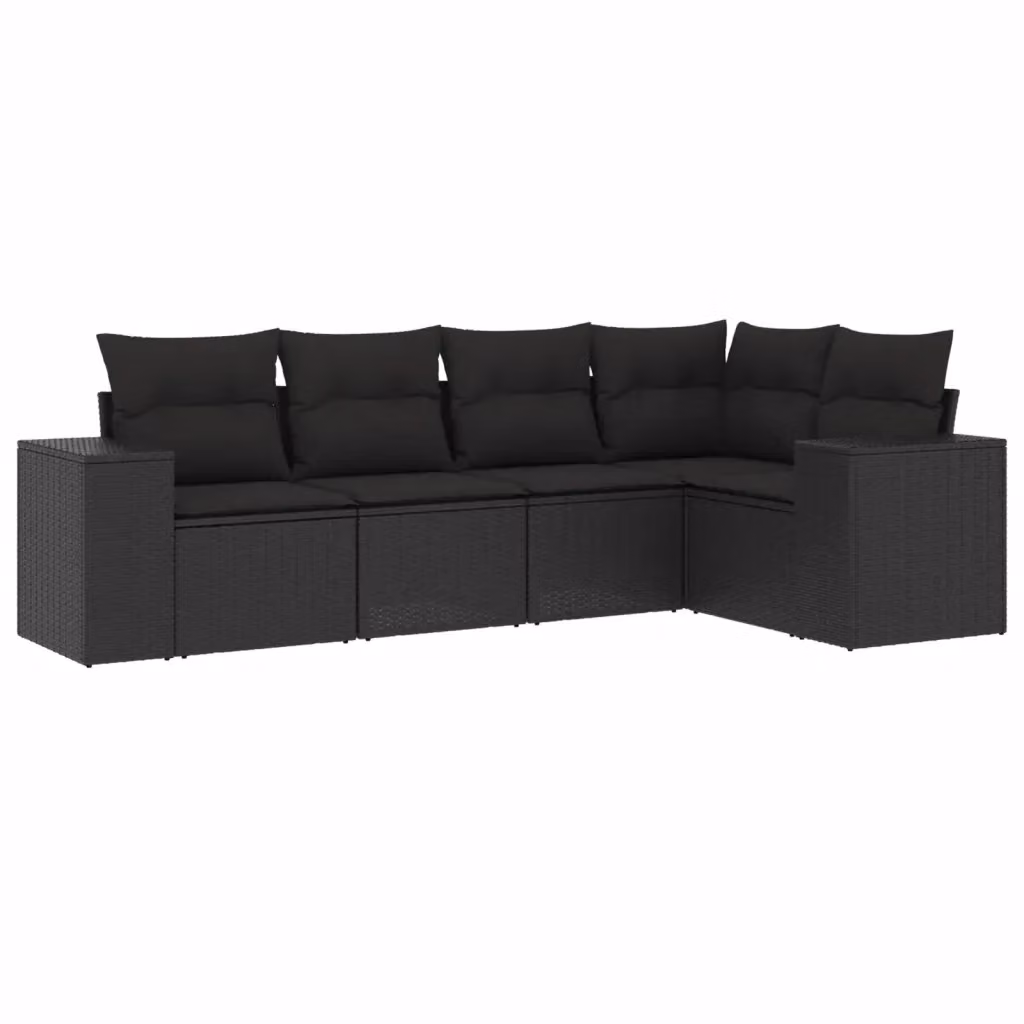 Set Divani da Giardino vidaXL 5 pz a Forma a L con Cuscini in Polyrattan e Acciaio Nero – 2