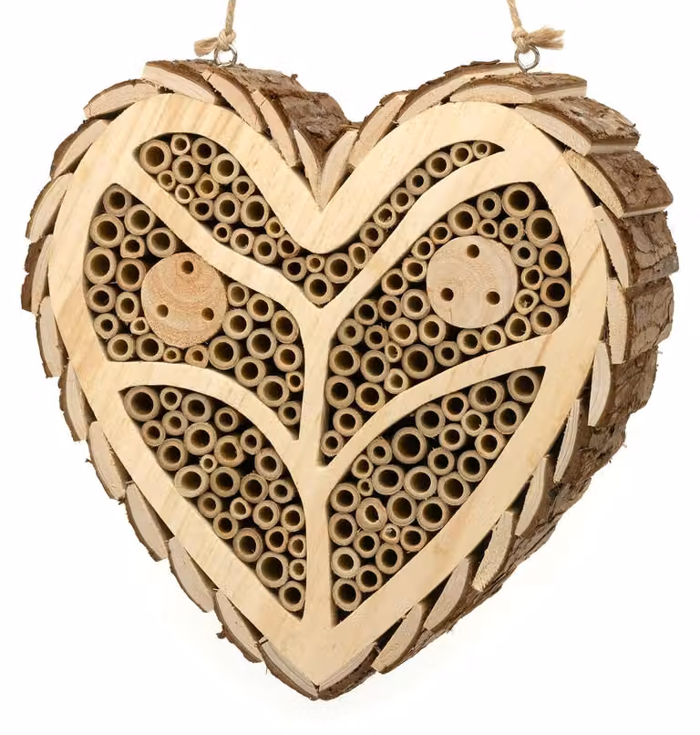 Casetta a forma di cuore in legno per insetti e api