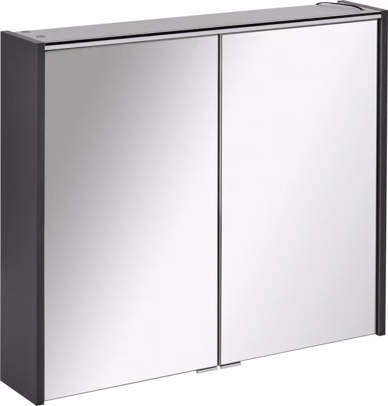 FACKELMANN Armadio a specchio LED DENVER / Armadio da bagno con cerniere a chiusura ammortizzata / Dimensioni (L x A x P): circa 80 x 68,5 x 16 cm / Armadio di alta qualità con specchio e illuminazione per il bagno / Corpo: grigio
